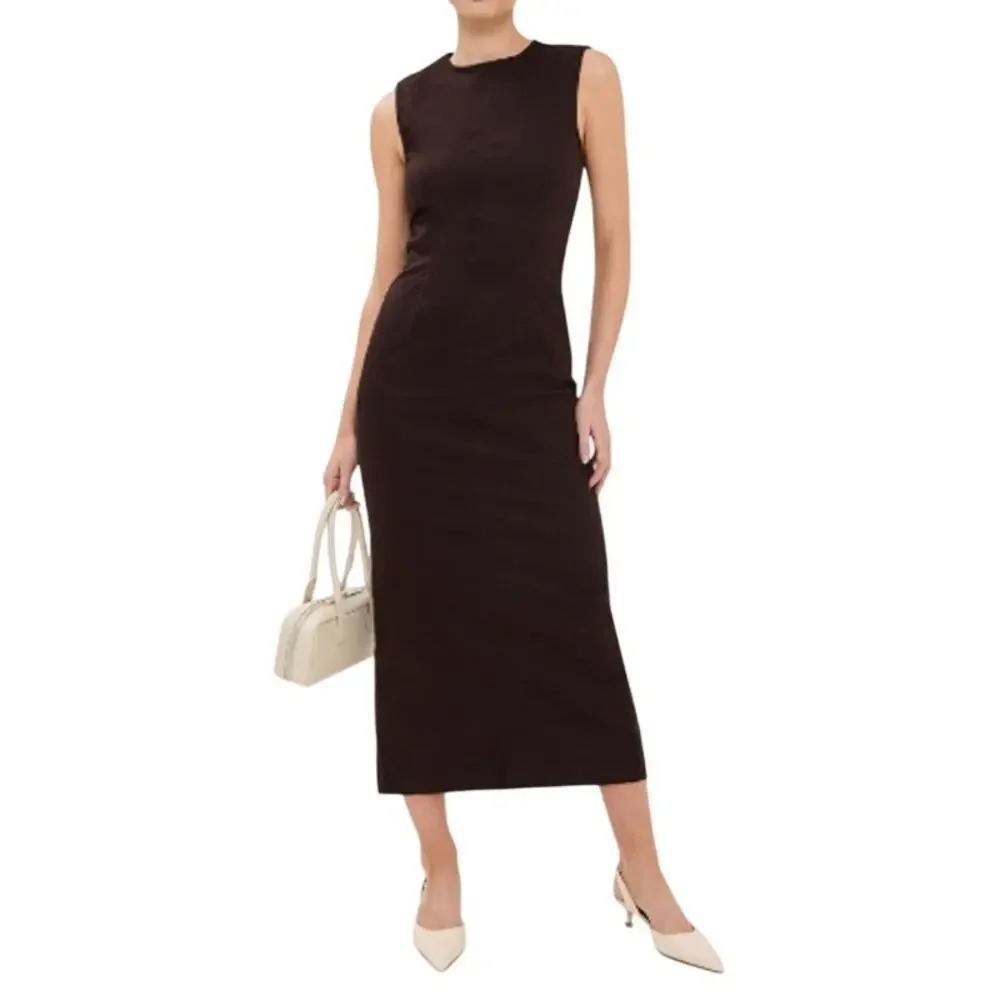 Reformation Kendi Denim Midi Column Dress Stretch Mole Brown Size 2 NWT - Picture 2 of 9